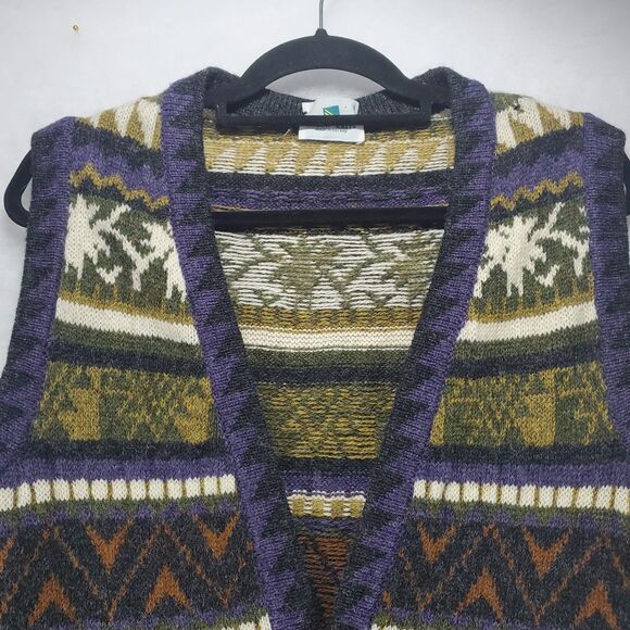 L Ireland Kolor Knits Wool Vest Sawtooth Vintage Button Cardigan Stripes Grandma - Picture 7 of 9